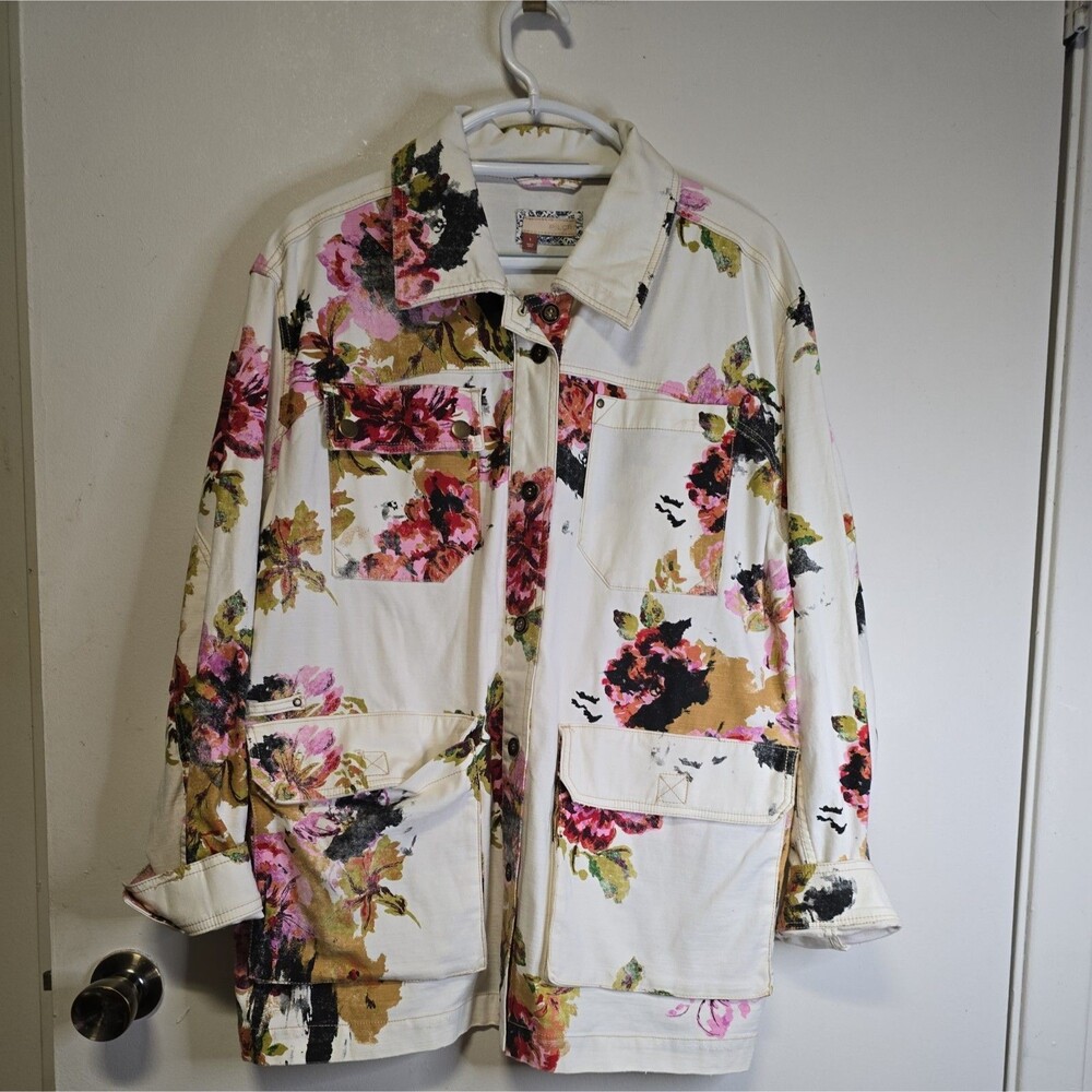 Anthropologie PILCRO Blazer LARGE WHITE W FLOWERS JACKET NEW